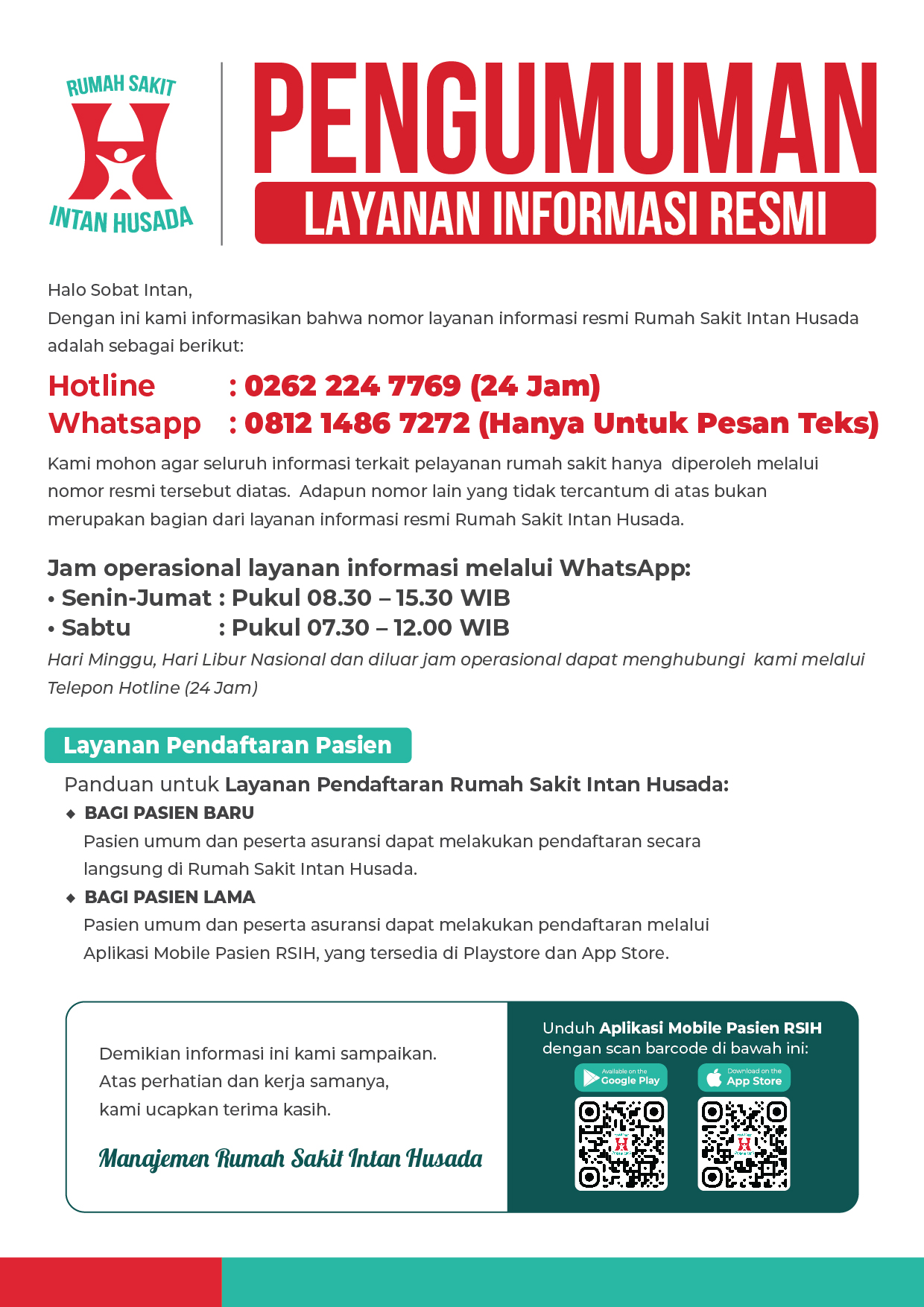 Layanan Informasi Nomor Layanan Resmi Rs Intan Husada RS Intan Husada