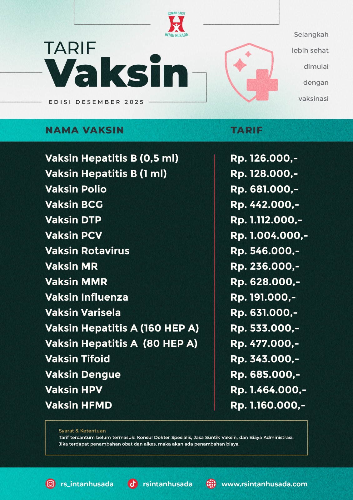 Layanan Harga Vaksin RS Intan Husada